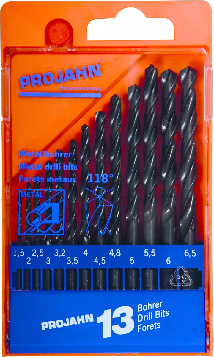 Kunststof cassette HSS 13 stuks 1,5-6,5/0,5 + 3,2 +4,8, boor, art.nr. 67000