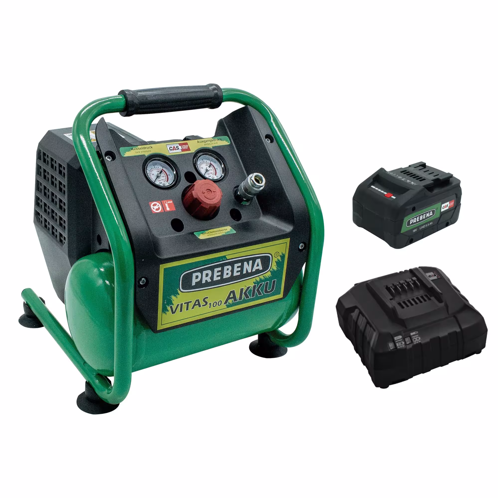 Accucompressor VITAS 100-AKKU-SET van Prebena Accucompressor VITAS 100-AKKU-SET, compressoren & pneumatisch gereedschap, art.nr. 0-VITAS100 BATTERIJSET
