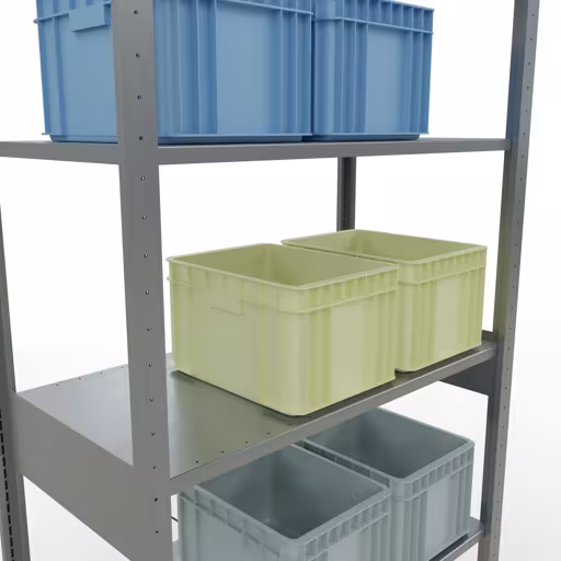 Productafbeelding nr. 15 van het artikel basisplank, legbord, insteeksysteem MULTIplus150, 2500 x 1000 x 500 mm (HxBxD), 6 legborden, kruisschoor, verzinkt Figuur nr. 15 van het artikel basisrek, legplank-insteeksysteem MULTIplus150, 2500 x 1000 x 500 mm, 6 legborden, verzinkt uit de productgroep insteeksysteem van het merk Schulte Lagertechnik.