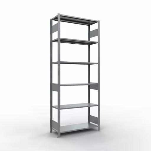 Basisstelling, legbordstelling, insteeksysteem MULTIplus85, 2500 x 1000 x 400 mm (HxBxD), 6 legborden, lengtestangen, verzinkt van Schulte Lagertechnik Basisplank, legplank, insteeksysteem MULTIplus85, 2500 x 1000 x 400 mm (HxBxD), 6 legborden, lengtestangen, verzinkt, basisplank, art.nr. 13141-LR