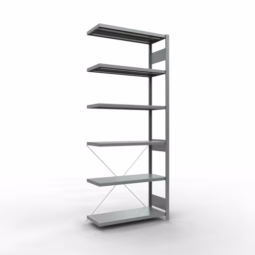 Aanbouwrekken, rekken, insteeksysteem MULTIplus250, 2500 x 1000 x 400 mm (HxBxD), 6 planken, kruisschoor, verzinkt van Schulte Lagertechnik Aanbouwrekken, legborden, insteeksysteem MULTIplus250, 2500 x 1000 x 400 mm (HxBxD), 6 legborden, kruisschoor, verzinkt, aanbouwplank, art.nr. 12946