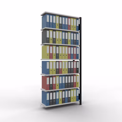 Aanbouwrekken, kantoorrekken, insteeksysteem MULTIplus85, 2300 x 1000 x 300 mm, 7 planken, dwarsschoor, zonder aanslaglijst, zwart/lichtgrijs van Schulte Lagertechnik met artikelnr. 36034-S