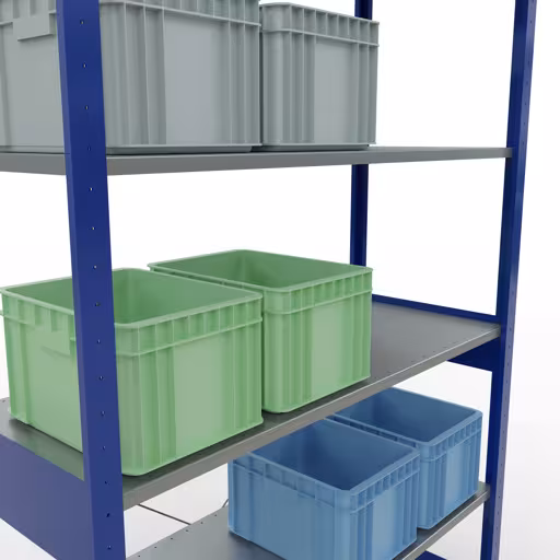 Basisplank, legbord, insteeksysteem MULTIplus150, 2500 x 1300 x 500 mm (HxBxD), 6 legborden, kruisschoor, RAL 5010 gentiaanblauw/verzinkt met de GTIN 4004514243249 Basisplank, legbord, insteeksysteem MULTIplus150, 2500 x 1300 x 500 mm, 6 legborden, RAL 5010 gentiaanblauw/verzinkt van Schulte Lagertechnik met het artikelnr. 12751-130-B