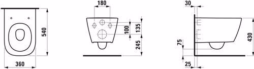Technische Zeichnung 4073137 Laufen wandcloset MEDA Advanced randloos inbouwtoilet met wc-zitting wit