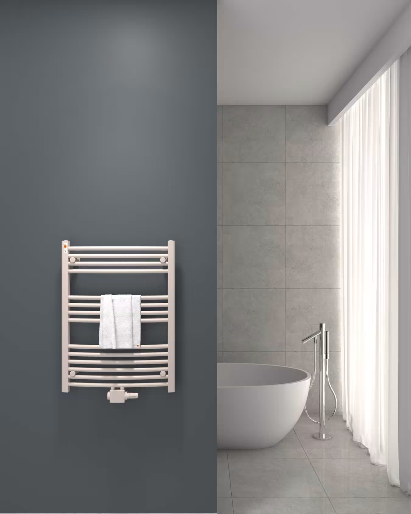 MERT badkamerradiator wit gebogen, middenaansluiting, badkamerradiator, art.nr. 2-60x080-M