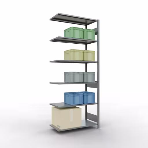 Productafbeelding nr. 12 van het artikel Aanbouwrekken, legbordstellingen, insteeksysteem MULTIplus85, 2500 x 1000 x 500 mm (HxBxD), 6 legborden, lengtestangen, verzinkt Figuur nr. 12 van het artikel aanbouwrekken, legbordstellingen, insteeksysteem MULTIplus85, 2500 x 1000 x 500 mm, 6 legborden, verzinkt uit de productgroep insteeksysteem van het merk Schulte Lagertechnik.