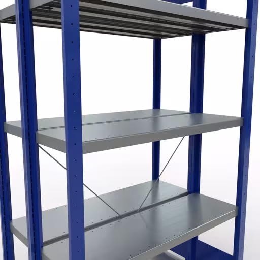 Figuur nr. 10 van het artikel basisplank, dubbele plank, stellingsysteem MULTIplus250, 2000 x 1000 x (2x300) mm, 2x5 planken, kruisschoor, RAL 5010 gentiaanblauw uit de productgroep stellingrekken van het merk Schulte Lagertechnik.