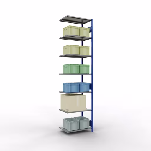 Aanbouwrekken, rekken, insteeksysteem MULTIplus150, 3000 x 750 x 500 mm, 7 legborden, lengtestangen, RAL 5010 gentiaanblauw/verzinkt/verzinkt met de GTIN 4004514280794 Aanbouwrekken, legbordstellingen, insteeksysteem MULTIplus150, 3000 x 750 x 500 mm, 7 legborden, lengtestangen, RAL 5010 gentiaanblauw/verzinkt/verzinkt van Schulte Lagertechnik met artikelnr. 12757-75-LR-B