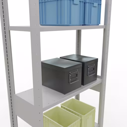 Basisplank, legbord, insteeksysteem MULTIplus150, 2500 x 750 x 300 mm (HxBxD), 6 legborden, lengtestangen, RAL 7035 lichtgrijs met artikelnr. 32631-75-LR Basisplank, legplank, insteeksysteem MULTIplus150, 2500 x 750 x 300 mm, 6 planken, lengtestangen, RAL 7035 lichtgrijs van Schulte Lagertechnik uit de categorie insteeksystemen