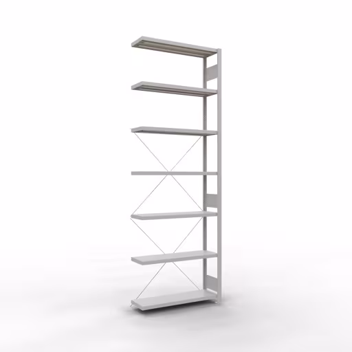 Aanbouwrekken, rekken, insteeksysteem MULTIplus330, 3000 x 1000 x 300 mm (HxBxD), 7 planken, kruisschoor, RAL 7035 lichtgrijs van Schulte Lagertechnik Aanbouwrekken, rekken, insteeksysteem MULTIplus330, 3000 x 1000 x 300 mm (HxBxD), 7 legborden, kruisschoor, RAL 7035 lichtgrijs, aanbouwplank, art.nr. 33837