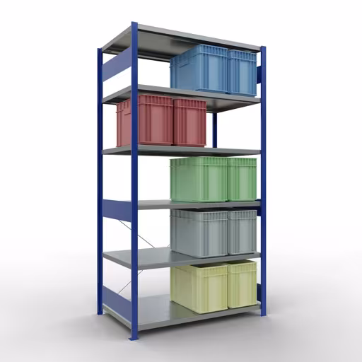 Basisplank, legbord, insteeksysteem MULTIplus250, 2500 x 1300 x 800 mm, 6 legborden, kruisschoor, RAL 5010 gentiaanblauw/verzinkt van Schulte Lagertechnik uit het assortiment insteeksysteem