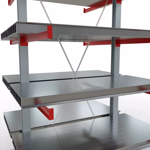 Afbeelding nr. 12 van het artikel K 6000 complete stelling, dubbelzijdig, 3000 x 1500 x 2x 1000 mm, RAL 7001 / RAL 3000, 5 opslagniveaus uit de productgroep draagarmstellingen van Schulte Lagertechnik