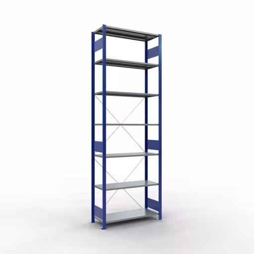Basisplank, legbord, insteeksysteem MULTIplus150, 3000 x 1000 x 400 mm (HxBxD), 7 legborden, kruisschoor, RAL 5010/verzinkt van Schulte Lagertechnik Basisplank, legplank, insteeksysteem MULTIplus150, 3000 x 1000 x 400 mm (HxBxD), 7 legborden, kruisschoor, RAL 5010/verzinkt, basisplank, art.nr. 12742-B
