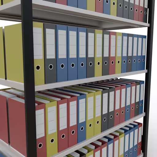 Productafbeelding nr. 13 van het artikel basisplank, kantoorplank, insteeksysteem MULTIplus150, 1800 x 1300 x 600 mm, 5 planken, lengtestangen, zonder middenaanslag, zwart/lichtgrijs Afbeelding nr. 13 van het artikel, kantoorreksysteem MULTIplus150, 1800 x 1300 x 600 mm, 5 planken, zonder middenaanslag, zwart/lichtgrijs uit de productgroep kantoorrekken van Schulte Lagertechnik