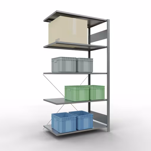 Extra afbeelding bij het artikel Aanbouwstelling, legbord, insteeksysteem MULTIplus150, 2000 x 1000 x 600 mm, 5 legborden, verzinkt - Expressline van aanbouwstelling