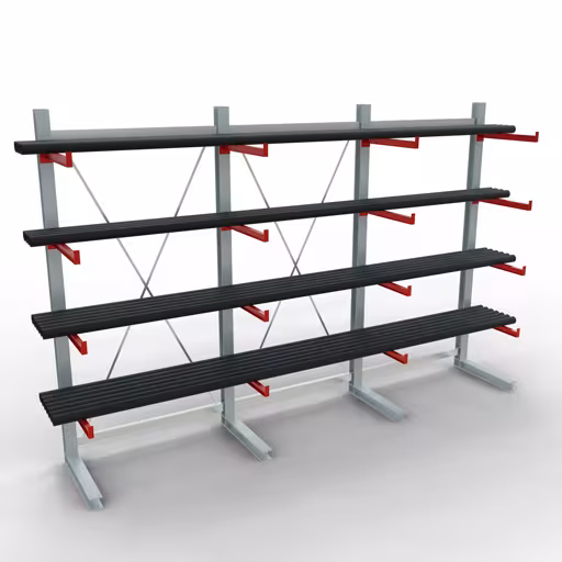 Figuur nr. 7 van het artikel K 6000 complete stelling, enkelzijdig, 3000 x 4500 x 750 mm, RAL 7001 / RAL 3000, 5 opslagniveaus uit de productgroep draagarmstellingen van het merk Schulte Lagertechnik.