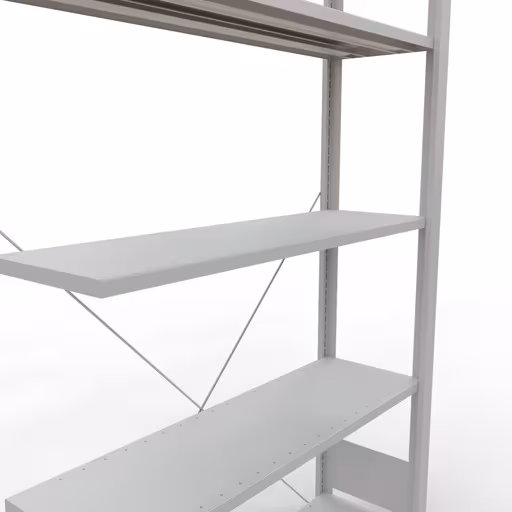 Productafbeelding nr. 13 van het artikel Aanbouwstelling, kantoorstelling, insteeksysteem MULTIplus85, 1800 x 1000 x 300 mm, 5 legborden, kruisschoor, zonder aanslaglijst, lichtgrijs Figuur nr. 13 van het artikel, kantoorrekken, insteeksysteem MULTIplus85, 1800 x 1000 x 300 mm, 5 planken, zonder aanslaglijst, lichtgrijs uit de productgroep kantoorrekken van Schulte Lagertechnik.