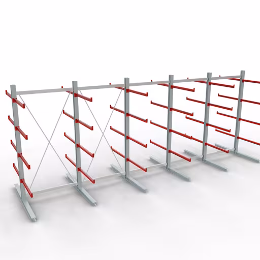 K 6000 compleet legbord, dubbelzijdig, 3000 x 2x 7500 x 2x 1000 mm, RAL 7001 / RAL 3000, 5 opslagniveaus van Schulte Lagertechnik uit het assortiment draagarmstellingen