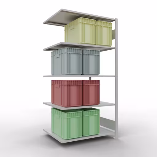 Aanbouwrekken, rekken, insteeksysteem MULTIplus150, 2000 x 1000 x 800 mm (HxBxD), 5 planken, lengtestangen, RAL 7035 lichtgrijs met artikelnr. 32685-LR Aanbouwrekken, rekken, insteeksysteem MULTIplus150, 2000 x 1000 x 800 mm, 5 planken, RAL 7035 lichtgrijs van Schulte Lagertechnik uit de categorie insteeksystemen