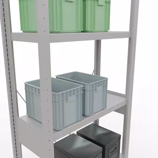 Productafbeelding nr. 13 van het artikel basisplank, legbord, insteeksysteem MULTIplus250, 2500 x 750 x 300 mm (HxBxD), 6 legborden, kruisschoor, RAL 7035 lichtgrijs Figuur nr. 13 van het artikel basisplank, legbord, insteeksysteem MULTIplus250, 2500 x 750 x 300 mm, 6 legborden, kruisschoor, RAL 7035 lichtgrijs uit de productgroep insteeksysteem van Schulte Lagertechnik.