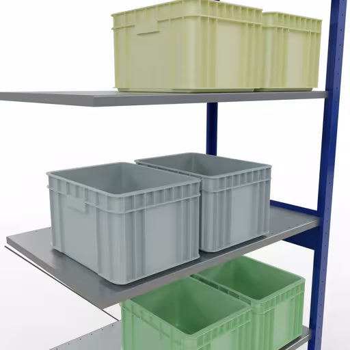 Figuur nr. 15 van het artikel aanbouwrekken, legbordstellingen, insteeksysteem MULTIplus85, 2500 x 1000 x 600 mm, 6 legborden, RAL 5010 gentiaanblauw uit de productgroep insteeksysteem van het merk Schulte Lagertechnik.