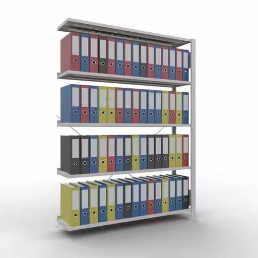 Aanbouwstelling, kantoorstelling, insteeksysteem MULTIplus85, 1800 x 1300 x 300 mm, 5 legborden, kruisschoor, met aanslaglijst, lichtgrijs uit de categorie insteeksysteem met GTIN 4004514219435 , kantoorrekkensysteem MULTIplus85, 1800 x 1300 x 300 mm, 5 legborden, met stoplijst, lichtgrijs van Schulte Lagertechnik uit het assortiment kantoorrekken