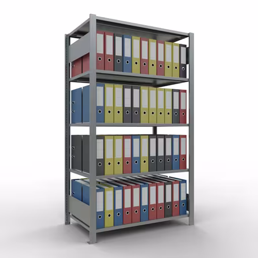 Productafbeelding nr. 14 van het artikel basisplank, kantoorplank, insteeksysteem MULTIplus150, 1800 x 1000 x 600 mm, 5 planken, lengtestangen, verzinkt, zonder middenaanslag Afbeelding nr. 14 van het artikel, kantoorrekken, insteeksysteem MULTIplus150, 1800 x 1000 x 600 mm, 5 legborden, verzinkt, zonder middenaanslag uit de productgroep kantoorrekken van Schulte Lagertechnik