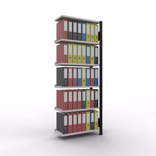 Aanbouwrekken, kantoorrekken, insteeksysteem MULTIplus85, 2000 x 750 x 300 mm, 6 planken, dwarsschoor, met aanslaglijst, zwart/lichtgrijs van Schulte Lagertechnik met artikelnr. 36009-S