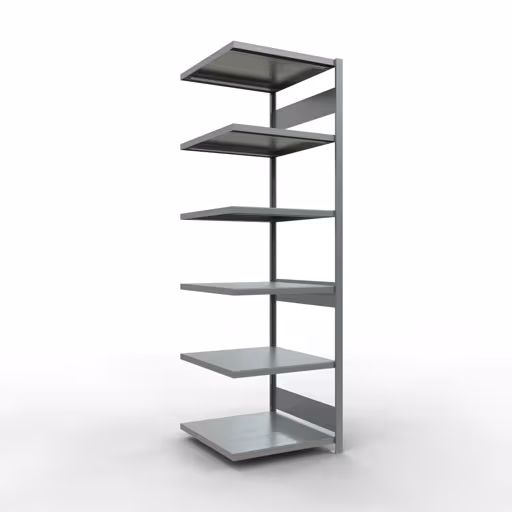 Aanbouwrekken, legbordstellingen, insteeksysteem MULTIplus250, 2500 x 750 x 800 mm (HxBxD), 6 legborden, lengtestangen, verzinkt, aanbouwplank, art.nr. 12986-75-LR