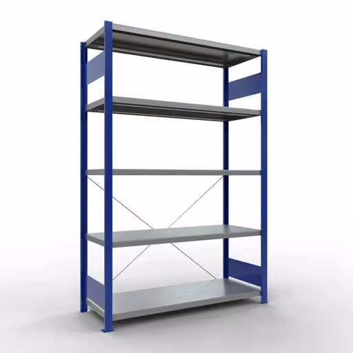 Figuur nr. 14 van het artikel basisrek, legbord, insteeksysteem MULTIplus250, 2000 x 1300 x 500 mm, 5 legborden, kruisschoor, RAL 5010 gentiaanblauw/verzinkt uit de insteeksysteem productgroep van Schulte Lagertechnik.