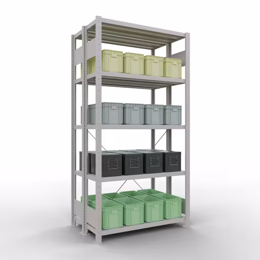 Basisplank, dubbele plank, rekkensysteem MULTIplus250, 2000 x 1000 x (2x300) mm, 2x5 planken, kruisschoor, RAL 7035 lichtgrijs van Schulte Lagertechnik uit het rekkenassortiment