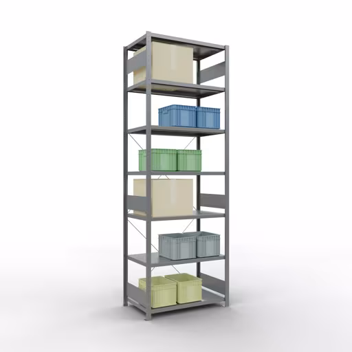 Productafbeelding nr. 15 van het artikel basisplank, legbord, insteeksysteem MULTIplus330, 3000 x 1000 x 600 mm (HxBxD), 7 legborden, kruisschoor, verzinkt Figuur nr. 15 van het artikel basisrek, legplank, insteeksysteem MULTIplus330, 3000 x 1000 x 600 mm, 7 legborden, kruisschoor, verzinkt uit de insteeksysteem productgroep van Schulte Lagertechnik.