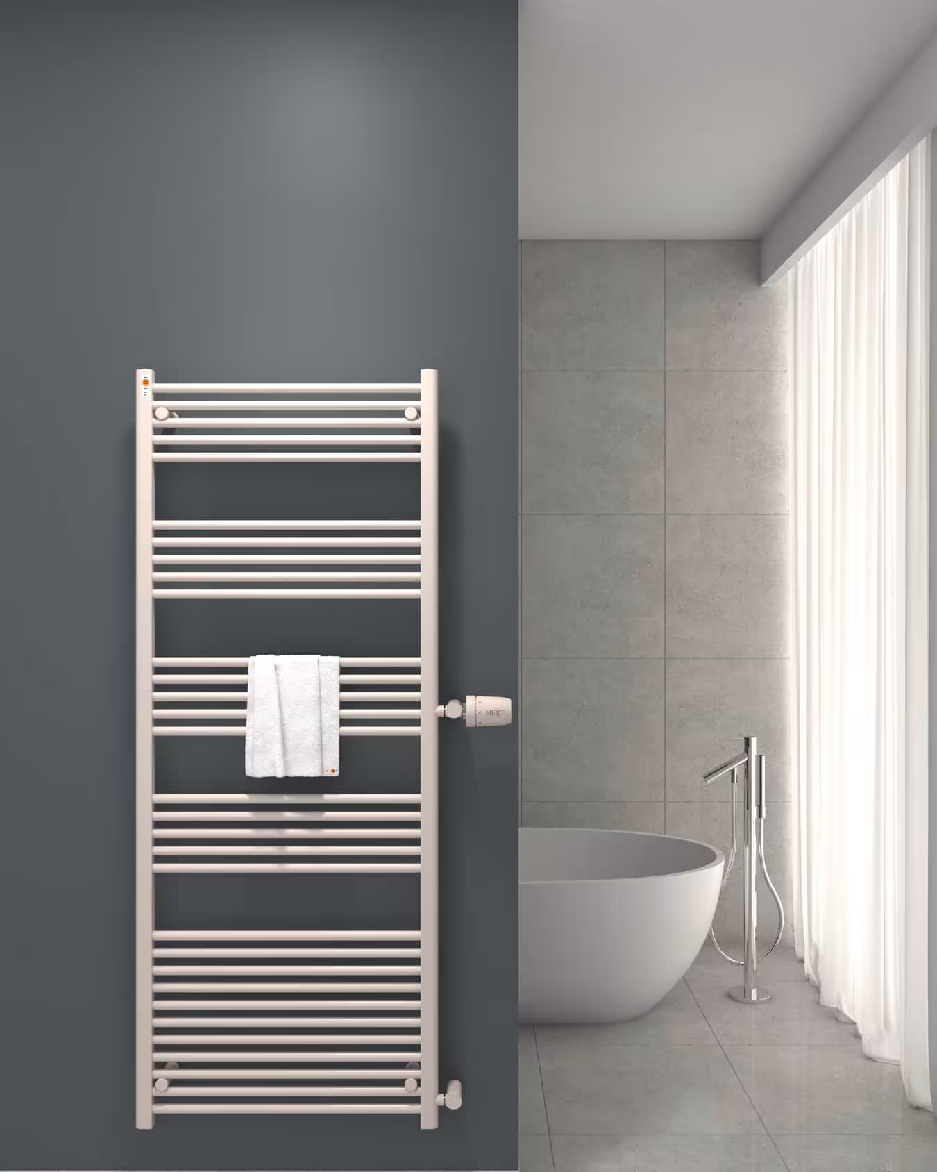 MERT vervangende badkamerradiator wit recht, aansluiting zijkant, vervangende radiator, art.nr. 1-75x175-ASR-90