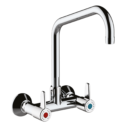 Presto Chef grote wandgemonteerde keukenmengkraan, verchroomd met ergonomische kraanknoppen. Uit de categorie Keukenkranen, artikelnr. 1464310