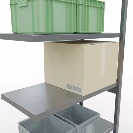 Andere weergave van het artikel Aanbouwrekken, legbordstellingen, insteeksysteem MULTIplus250, 2500 x 1000 x 500 mm (HxBxD), 6 legborden, kruisschoor, verzinkt Andere weergave van het artikel Aanbouwplank, legbord, insteeksysteem MULTIplus250, 2500 x 1000 x 500 mm, 6 legborden, kruisschoor, verzinkt uit de categorie insteeksysteem