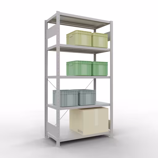 Basisplank, legbord, insteeksysteem MULTIplus250, 2000 x 1000 x 500 mm (HxBxD), 5 legborden, kruisschoor, RAL 7035 lichtgrijs met de GTIN 4004514203984 Basisplank, plankplank, insteeksysteem MULTIplus250, 2000 x 1000 x 500 mm, 5 planken, kruisschoor, RAL 7035 lichtgrijs van Schulte Lagertechnik met het artikelnr. 32850