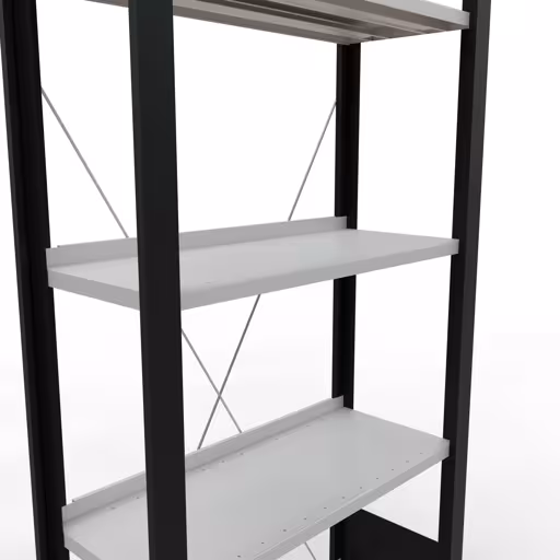 Productafbeelding nr. 12 van het artikel basisplank, kantoorplank, insteeksysteem MULTIplus85, 1800 x 750 x 300 mm, 5 planken, kruisschoor, met stoplijst, zwart/lichtgrijs Figuur nr. 12 van het artikel basisrek, kantoorreksysteem MULTIplus85, 1800 x 750 x 300 mm, 5 planken, kruisschoor, met aanslagbalk, zwart/lichtgrijs uit de productgroep kantoorrekken van Schulte Lagertechnik.