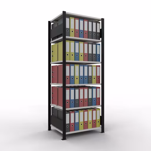 Figuur nr. 8 van het artikel basisplank, kantoorplank, insteeksysteem MULTIplus150, 2000 x 750 x 600 mm, 6 planken, lengtestangen, met middenaanslag, zwart/lichtgrijs uit de productgroep kantoorplanken van Schulte Lagertechnik.