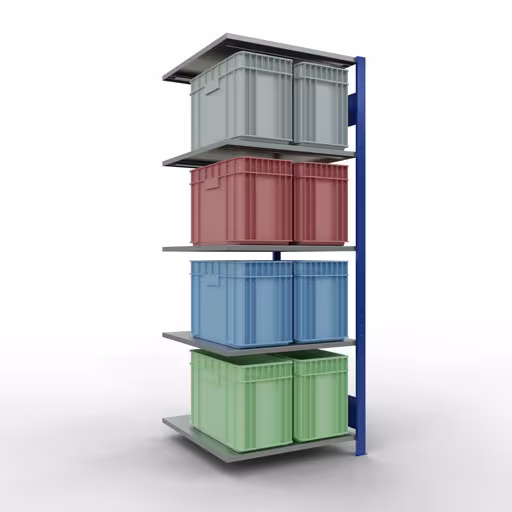 Aanbouwrekken, rekken, insteeksysteem MULTIplus150, 2000 x 750 x 800 mm (HxBxD), 5 legborden, lengtestangen, RAL 5010 gentiaanblauw/verzinkt/verzinkt met artikelnr. 12785-75-LR-B Aanbouwrekken, rekken, insteeksysteem MULTIplus150, 2000 x 750 x 800 mm, 5 legborden, RAL 5010 gentiaanblauw/verzinkt/verzinkt van Schulte Lagertechnik uit de categorie insteeksystemen