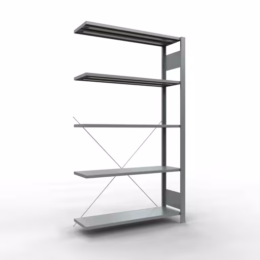 , kantoorreksysteem MULTIplus85, 1800 x 1000 x 300 mm, 5 legborden, verzinkt, zonder aanslaglijst van Schulte Lagertechnik uit het assortiment kantoorrekken