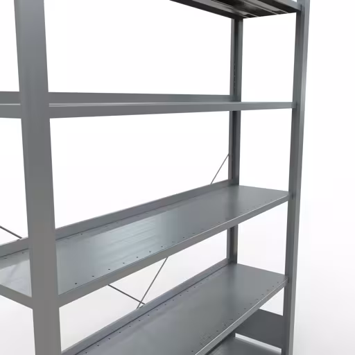 Figuur nr. 12 van het artikel basisplank, kantoorplank, insteeksysteem MULTIplus85, 2000 x 1300 x 300 mm, 6 planken, kruisschoor, verzinkt, met aanslagbalk uit de productgroep kantoorplanken van Schulte Lagertechnik.