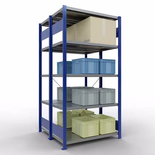 Figuur nr. 11 van het artikel basisrek, dubbel legbord, legbordinsteeksysteem MULTIplus250, 2000 x 1000 x (2x500) mm, 2x5 legborden, RAL 5010 gentiaanblauw uit de productgroep legbordstellingen van het merk Schulte Lagertechnik.