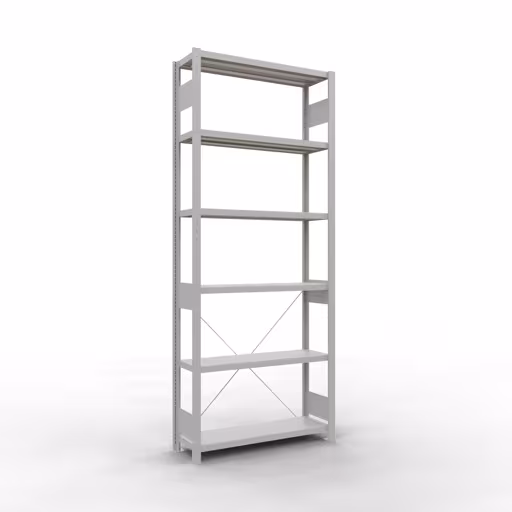 Basisplank, legbord, insteeksysteem MULTIplus330, 2500 x 1000 x 300 mm, 6 planken, kruisschoor, RAL 7035 lichtgrijs van Schulte Lagertechnik uit het assortiment insteeksysteem
