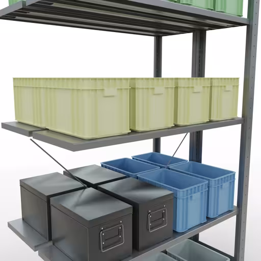 Figuur nr. 12 van het artikel aanbouwrekken, dubbele rekken, stellingrekken, insteeksysteem MULTIplus150, 2000 x 1000 x (2x300) mm, 2x5 planken, verzinkt uit de stellingstelling productgroep van Schulte Lagertechnik.