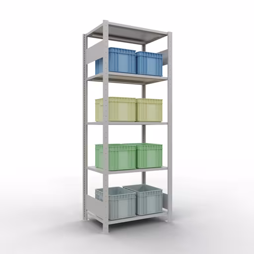 Basisplank, legplank, insteeksysteem MULTIplus150, 2000 x 750 x 500 mm (HxBxD), 5 legborden, lengtestangen, RAL 7035 lichtgrijs uit de categorie basisplanken met de GTIN 4004514292988 Basisplank, legbord, insteeksysteem MULTIplus150, 2000 x 750 x 500 mm, 5 legborden, lengtestangen, RAL 7035 lichtgrijs van Schulte Lagertechnik uit het assortiment insteeksysteem