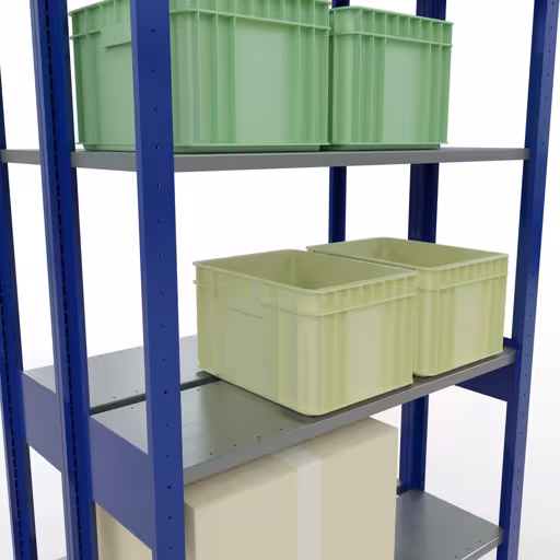 Andere weergave van het artikel Basisplank, dubbele plank, plankinsteeksysteem MULTIplus150, 2500 x 1000 x (2x300) mm (HxBxD), 2x6 planken, lengtestangen, RAL 5010 gentiaanblauw Andere weergave van het artikel Basisplank, dubbele plank, rekkensysteem MULTIplus150, 2500 x 1000 x (2x300) mm, 2x6 planken, lengtestangen, RAL 5010 gentiaanblauw uit de categorie rekken