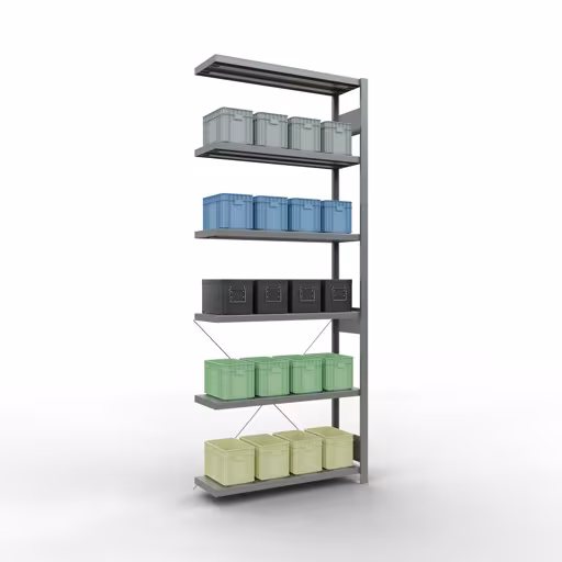 Afbeelding nr. 13 van het artikel aanbouwrekken, legbordstellingen, insteeksysteem MULTIplus330, 2500 x 1000 x 300 mm, 6 legborden, kruisschoor, verzinkt uit de productgroep insteeksysteem van Schulte Lagertechnik