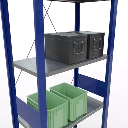 Extra afbeelding van het artikel Basisplank, legplank, insteeksysteem MULTIplus150, 3000 x 750 x 400 mm, 7 legborden, kruisschoor, RAL 5010 gentiaanblauw/verzinkt/verzinkt vanaf basisplank