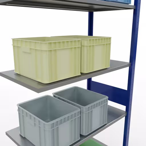 Extra afbeelding van het artikel Aanbouwrekken, legbord, insteeksysteem MULTIplus150, 3000 x 1000 x 500 mm, 7 legborden, lengtestangen, RAL 5010 gentiaanblauw/verzinkt vanaf opzetrek