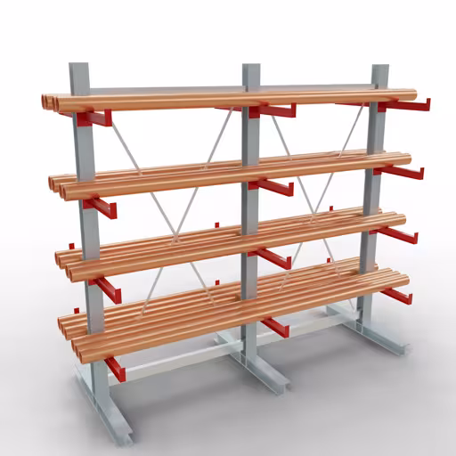 K 3000 complete plank, dubbelzijdig, 2500 x 2600 x 500 mm, RAL 7001 / RAL 3000, 5 opslagniveaus van Schulte Lagertechnik met artikelnr. 27719